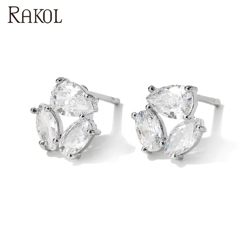 

Rakol E2564 Small simple waterdrop cubic zircon stud earrings silver fashion jewelry for women, Picture shows