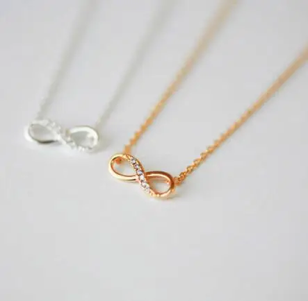 

New Tiny Infinity Crystal Pendant Necklaces for Women Choker Lucky Number Eight Geometric Silver Long Chain Necklace, Gold,silver,black