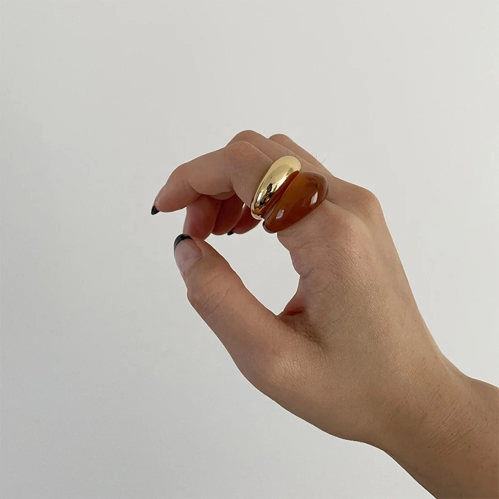 

Ins fashion vintage jewelry set women new design gold plated finger ring sets simple 2pcs metal resin punk stackable rings