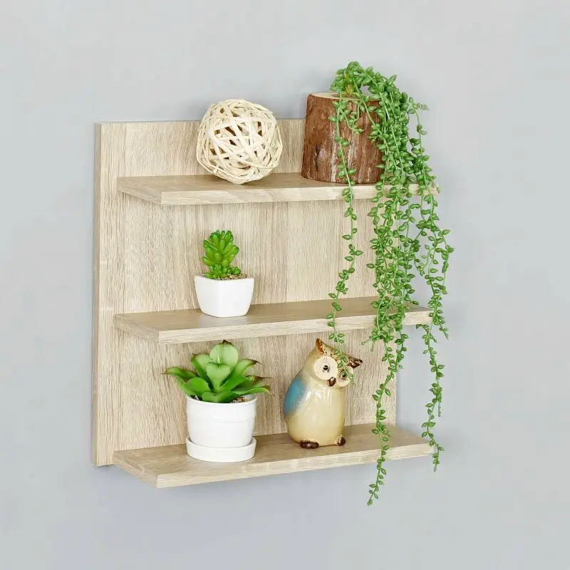 

wooden wall rack 3 tier shelf decor