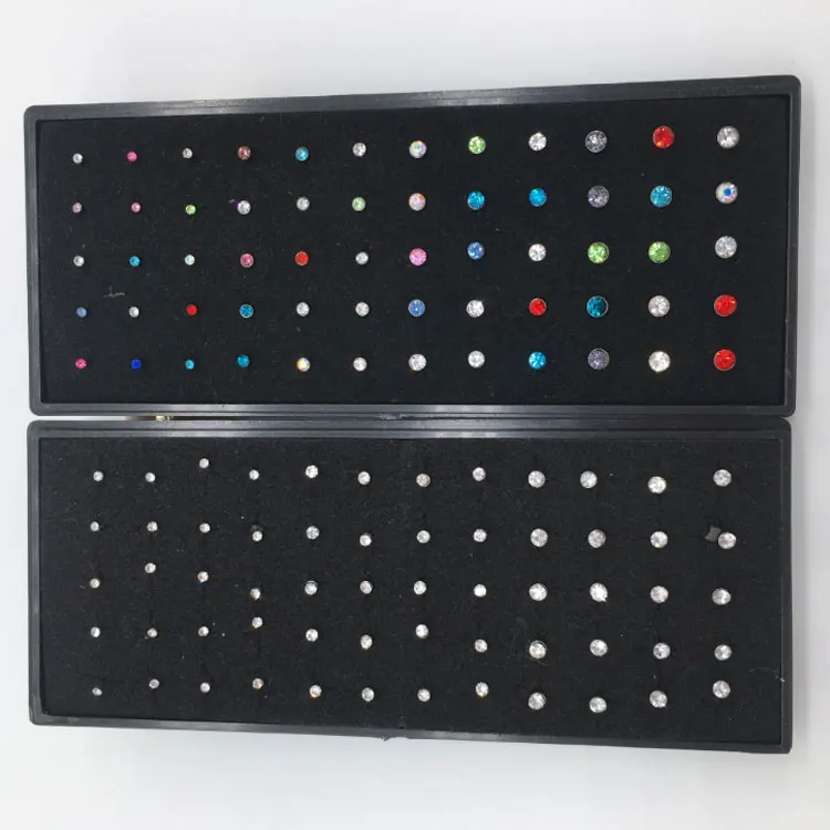 

60 pcs/set Nose Ring Fashion Body Jewelry Colorful Crystal Stainless Steel Nose Ring Piercing Nose Stud, White,colorful