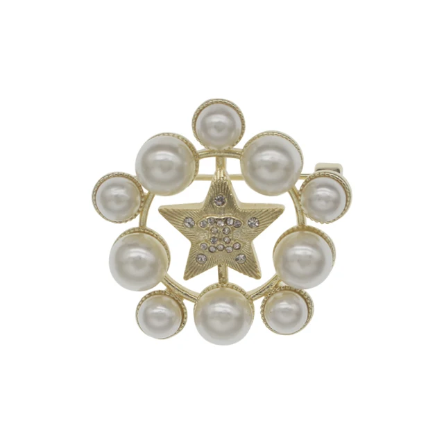 

Fashion Jewelry Golden Zircon surround Pearl Star Brooch for Women Accessory