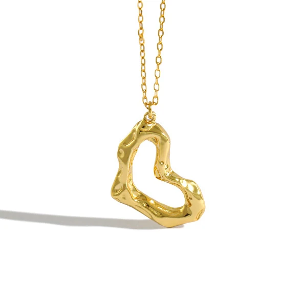 

H-N542 statement jewelry 925 sterling silver chunky harmmer heart necklace, Gold/white gold