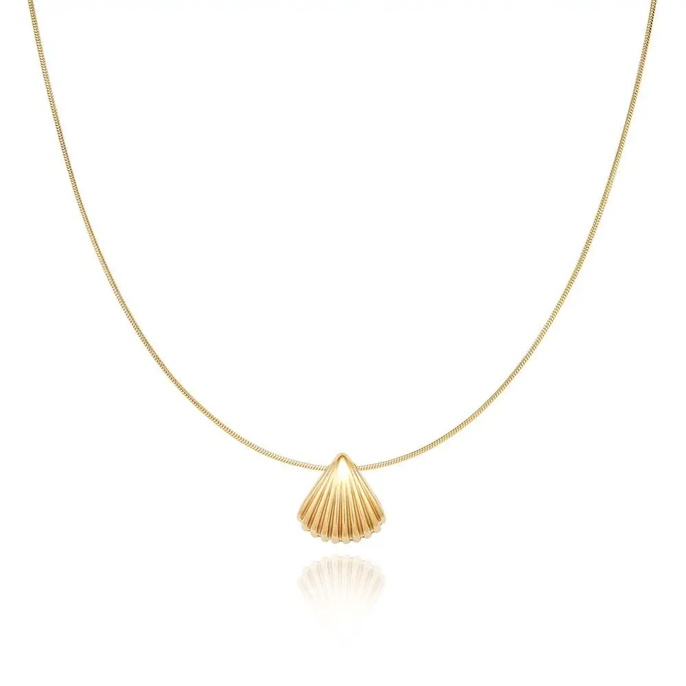 Joolim Jewelry Trendy 18K Gold Plated Summer Holiday Shell Pendant Snake Chain Stainless Steel Necklace for Gift Fashion Jewelry