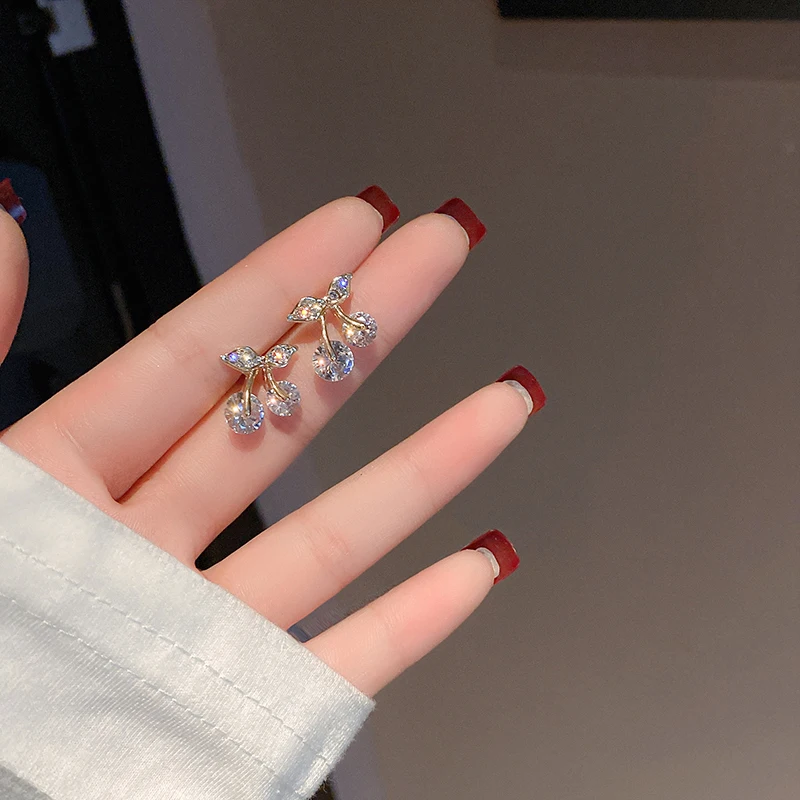 

fashion trendy crystal cherry 2021 stud earrings fruit