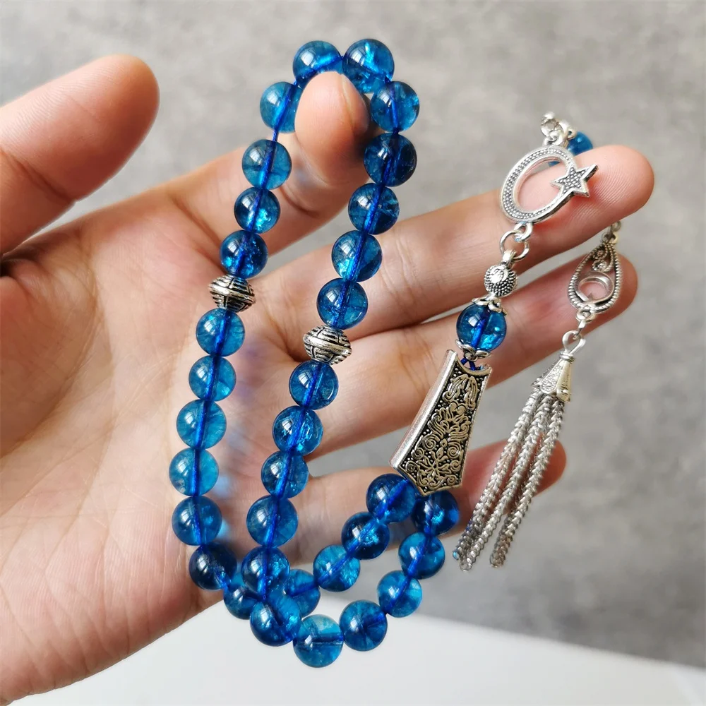 

Blue Crystal Tasbih Natural Quartz muslim prayer beads 8mm 10mm islamic misbaha accessories eid gift tasbih rosary 33