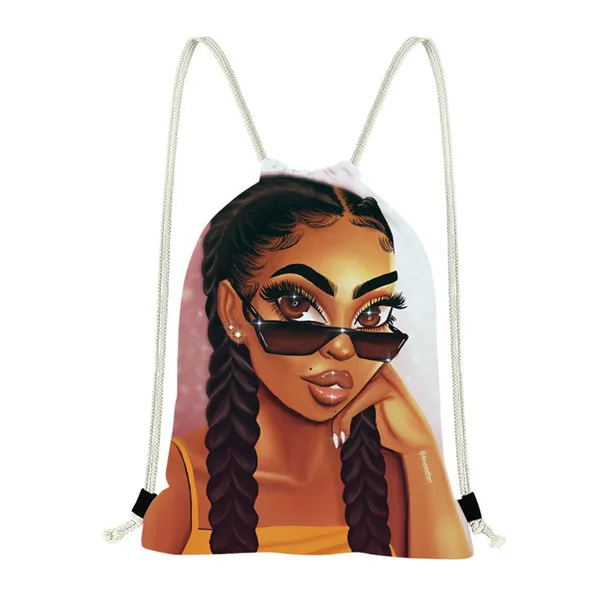 

Character African American Black Girl Print Drawstring See Throug Gift Bags Medium Large Size Dust Bag For Handbag, Customized color