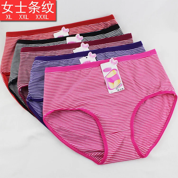 plus size striped lady polyester cotton mix fabric slip underwear for fat women