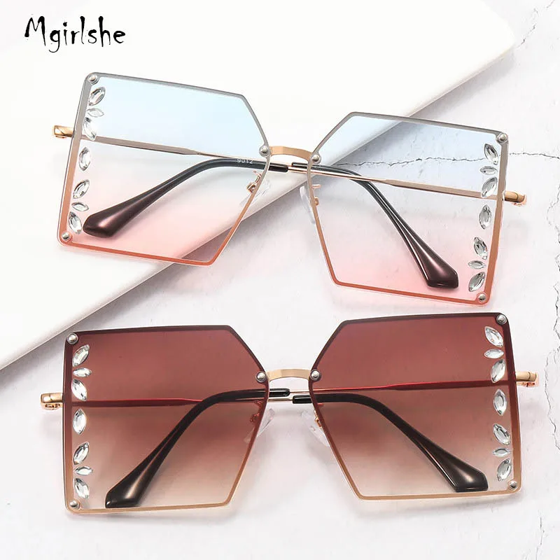 

Mgirlshe 2021 Initial New Fashion Dye Color Glass Sunglasses Crystal Bling Ocean Style Elegant Luxury Sunglasses Summer Girls, 7 colors