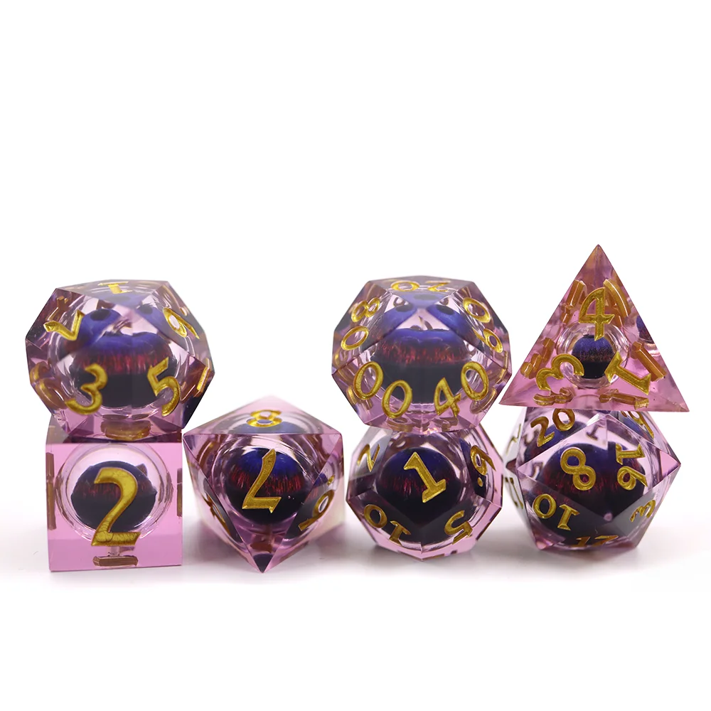 

Yushun Sharp Edge 7pcs full set 16mm dice include Pink Bloodshot Eye DND Board Game polyhedral dice set