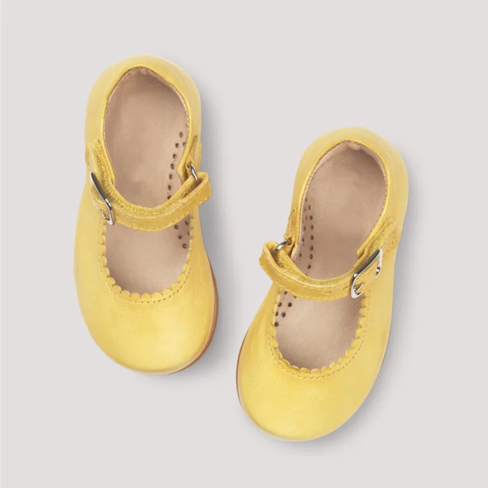 

spain leather children mary jane quality shoes for kids little girl in yellow
