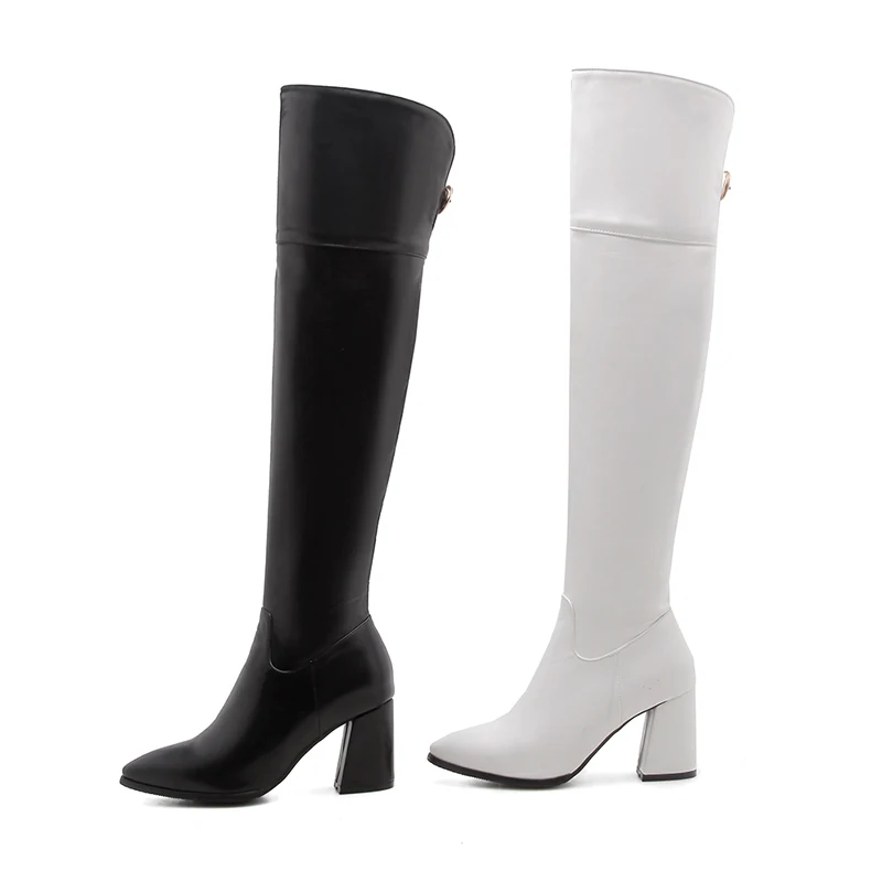 

Women's winter Black Solid color Fashion Over-the-Knee Boots Black High Heels Boots, Black/white