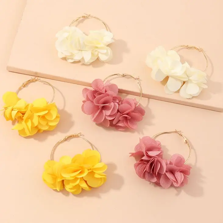 

Jewelry sweet geometric fabric flower earrings alloy big ring earrings female