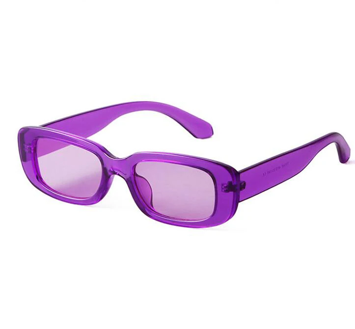 

2021 Popular Fashion Purple Sunglasses Women Fashion Small Rectangle Fluorescent Green Sun Glasses UV400, Custom colors