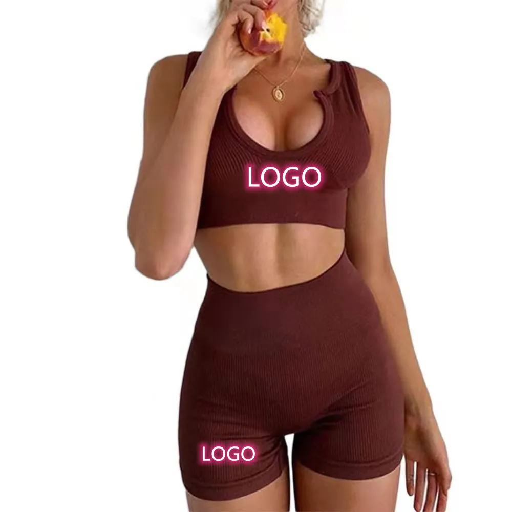 

2021 Custom Seamless Yoga Set Women Female Two 2pcs Piece Crop Top Bra Short Set Yoga Wear Workout Outfit Sport Gym Wear Clothes