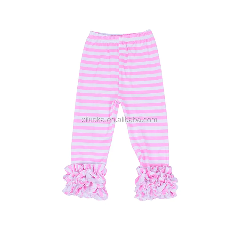 

Pink And White Strip Knit Milk Silk Ruffle Icing Leggings Fall Winter Children Girls Ruffle Icing Pants, Picture