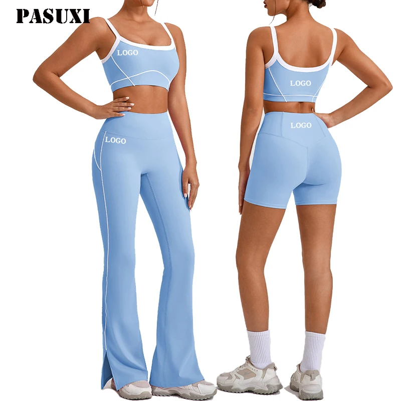 PASUXI New Womens Knit Backless Yoga Apparel Sets Seamless Quick Dry Sexy Yoga Leggings and Bra Set Nylon Spandex Track Suit