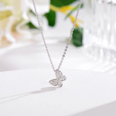 

2021 Trendy Dainty 925 Silver Butterfly Pendant Necklace Sterling Silver Rhinestone Crystal Butterfly Necklace