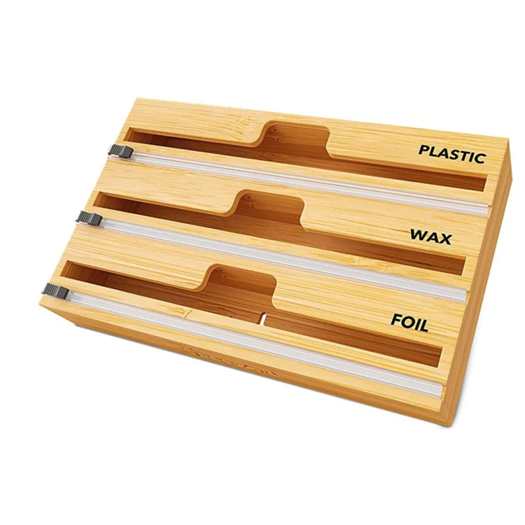 

Wholesale Kitchen Cutting Tool Kitchen Bamboo Wrap Aluminum Foil Dispenser With Cutter, Customized color