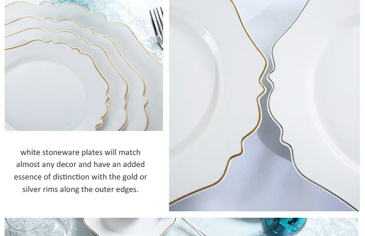 Hotel Restaurant Dinner Set Gold/ Silver Rim Porcelain Dinnerware Plate Set For Wedding