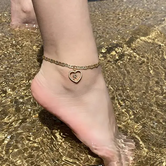 

Heart Letter Ankle Bracelets 26 Letters Alphabet Chain Initial Anklet for Women, Picture shows