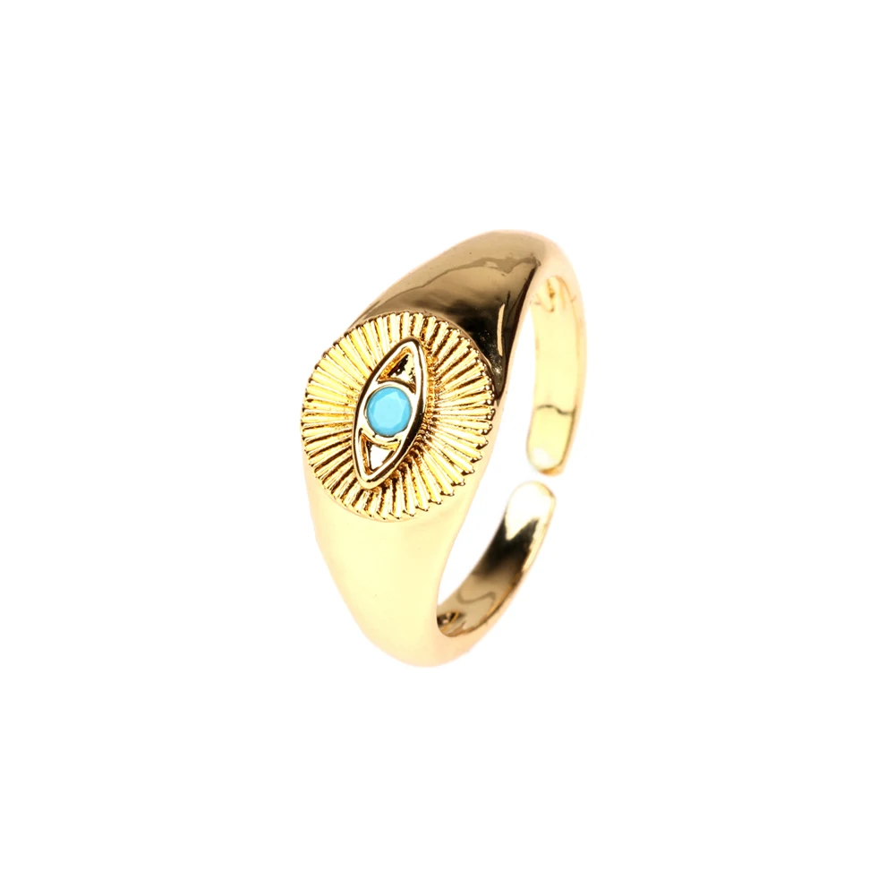 

2021 Sailing Jewelry Devil Eye Signet Ring Dripping Oil Religious Ring Blue Eye Index Finger Ring, 18k gold plated