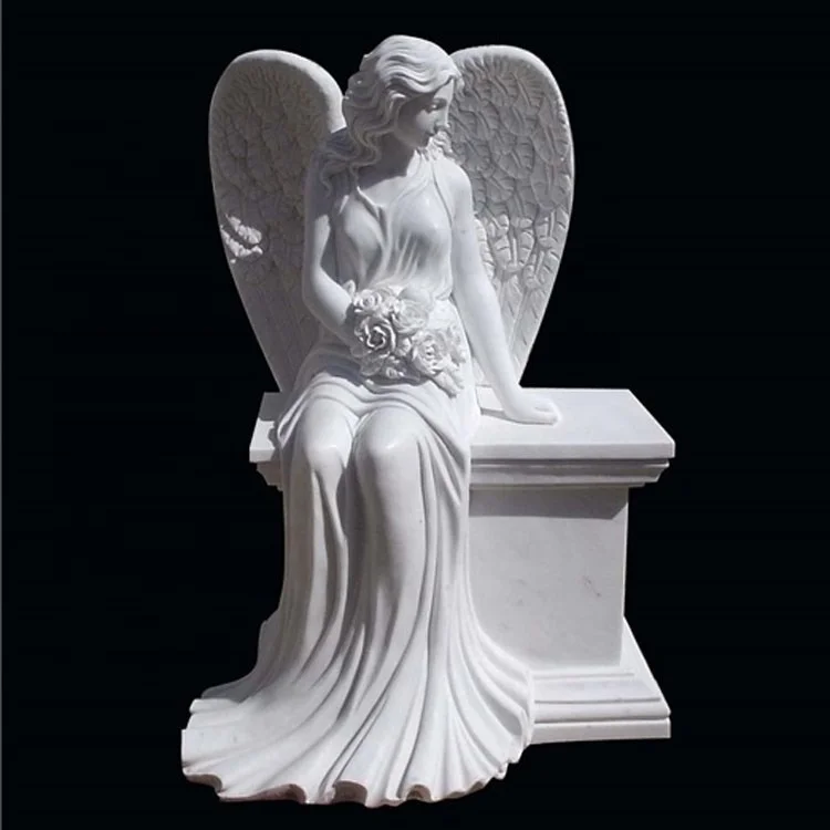 Life Size White Marble Stone Kneeling Decorative Angel Statue Cemetery ...
