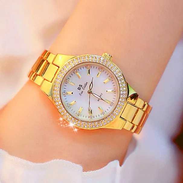 

BS Bee sister 1258 Top Brand Luxury Ladies Wrist Watches Dress Gold Watch Women Crystal Diamond Watches Stainless Steel Clock, 3-color