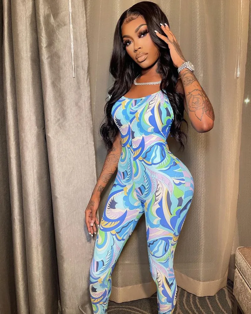 

Summer New Fashion Casual Printed Suspenders Halter Slim Jumpsuit