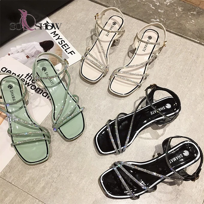 

Sumer Styles Thick Sandals Cute Girl Shoes Women Sandals Heels with Rhinestone