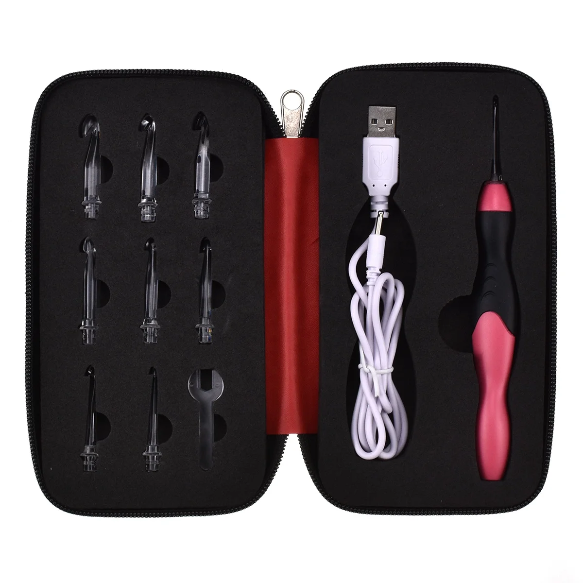 

Excellent LED Crochet Hooks Complete Set Rechargeable with 9pcs replaceable hooks With Case For Arthritic Hands, As picture