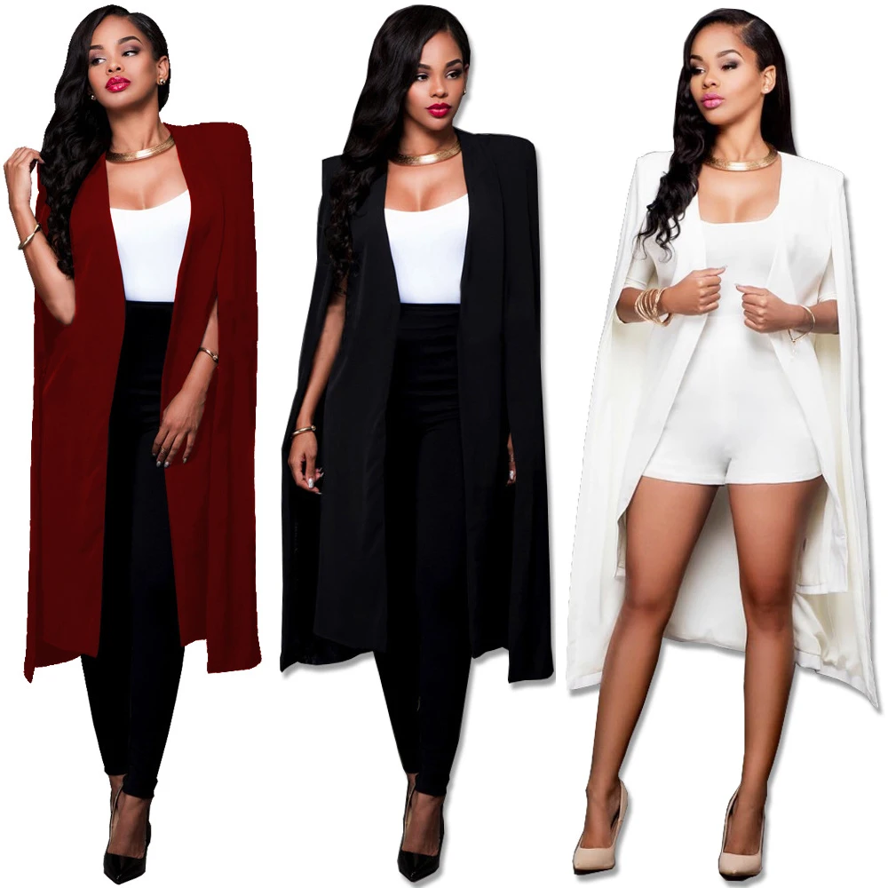 Fashion Business Women Open Front Cape Plus Size Blazer Women Sexy Cloak Poncho Cape