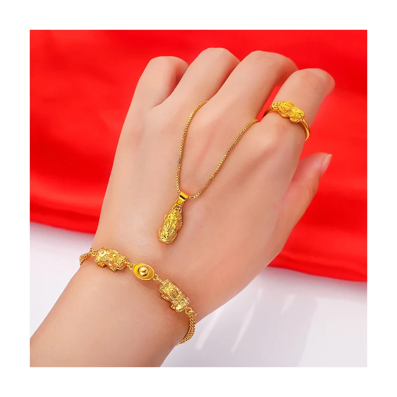 

Vietnam sand gold-plated 24K simulation gold bracelet Pixiu ingot transfer lucky set customizable material Jewelry women