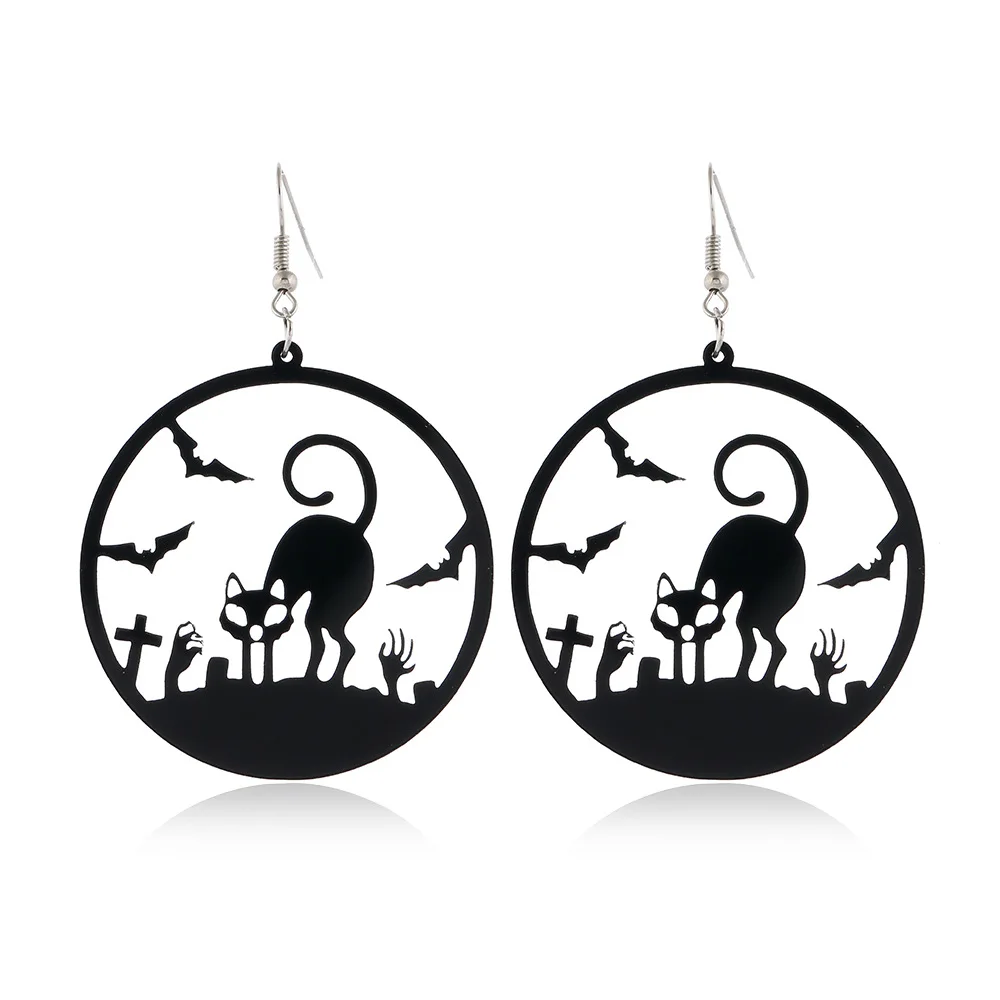 

European And American Explosive Halloween Exaggerated Horror Funny Spider Pumpkin Witch Creative Acrylic Earrings, Black