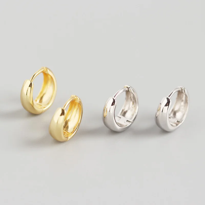 

Punk Design 18k Gold Plated Wide Circle Clip On Earrings 925 Sterling Silver Plain Circle Huggie Earrings