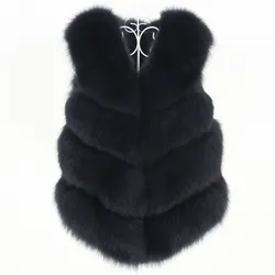 OFTBUY 2021 Winter Jacket Women Black Real Fur Ves