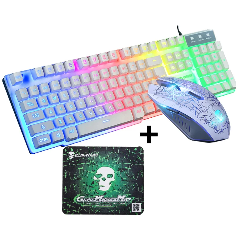 

teclado mecanicofabrica teclados pcklavye mouse,Hot Sell USB LED Rainbow Light Wired Computer Gaming Mouse Keyboard Pad Combo, Black/white