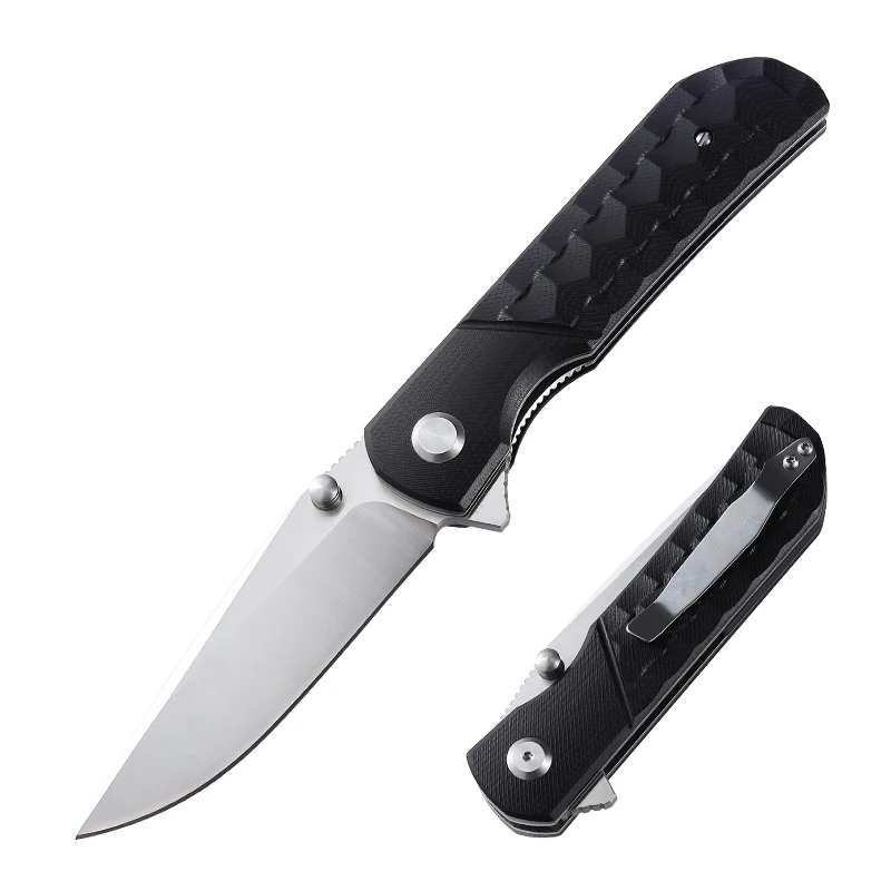 

8.5 Inches Factory popular big size D2 steel blade black color g10 handle folding hunting survival camping knife blanks