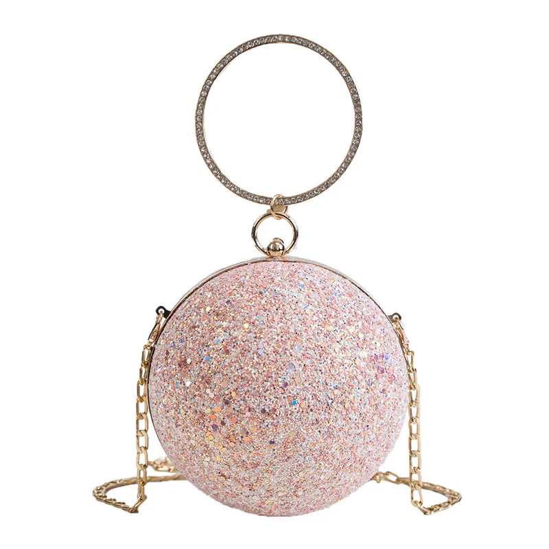 

2021 Wholesale Ladies Glitter Trendy Purse Women Round Handbag Chain Ball Bag