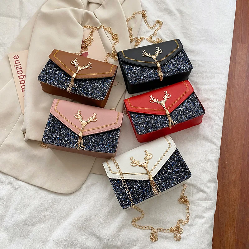 

2021 New Arrivals Chain Strap Tassel Single Shoulder Crossbody Bag Women's Fashion Trendy Small Change Bag, As photo show