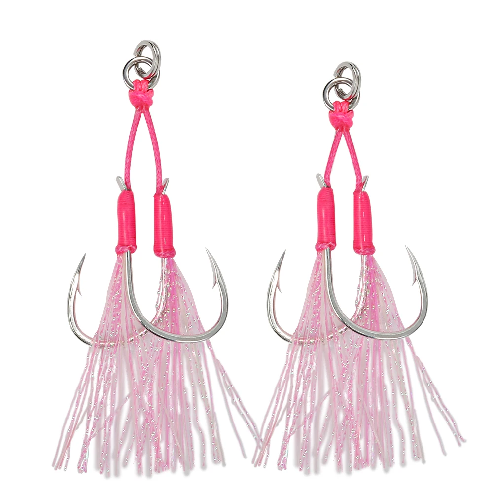Jigging Pro Sharp Hooks 1/0 2/0 3/0 4/0 Metal Steel Line Glow Flash Double Assist Hook Jigging for Saltwater Fishing Hook