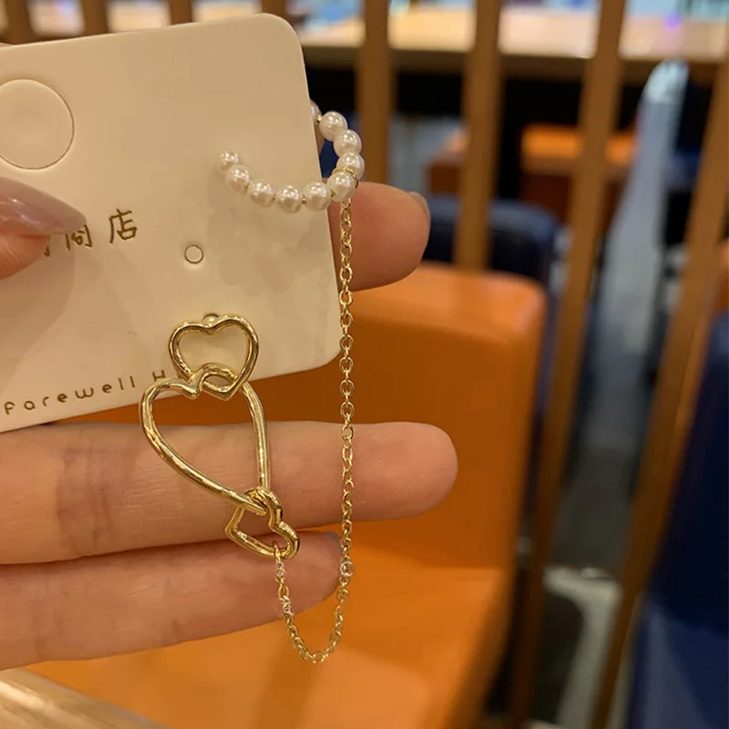 

fashion trendy jewelry pearl drop chain gold earring cuff