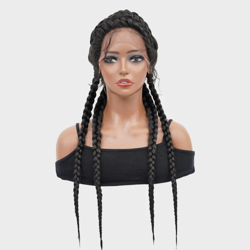 

Box Braided Lace Front Braids Wigs Synthetic Cornrow 4 Dutch Braiding Wig With Baby Hair for Black Women perruque tressee