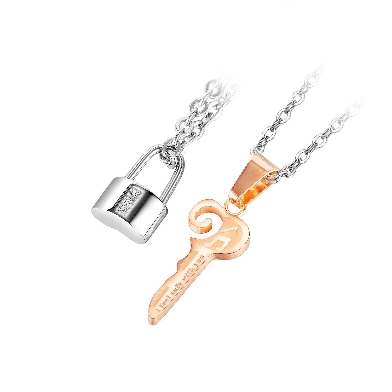 

New arrival fashion stainless steel jewelry key and lock two pieces pendant couple necklace