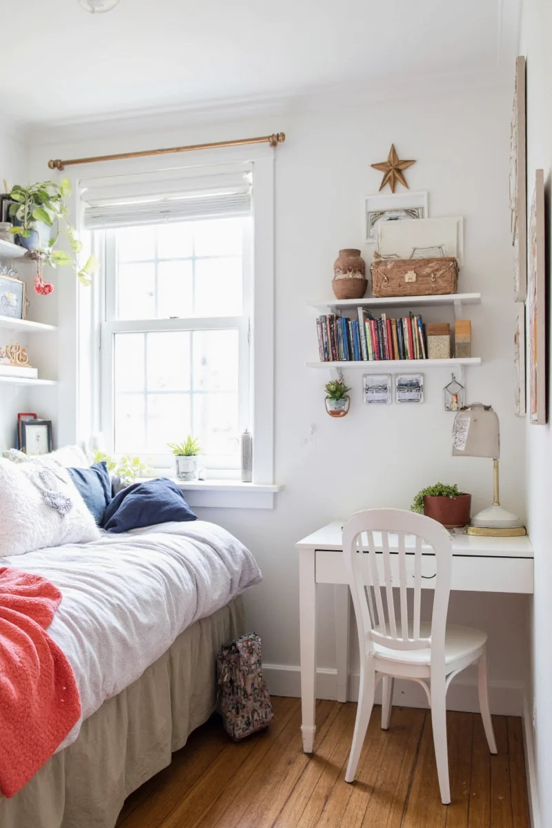 Wall shelves in a teen room