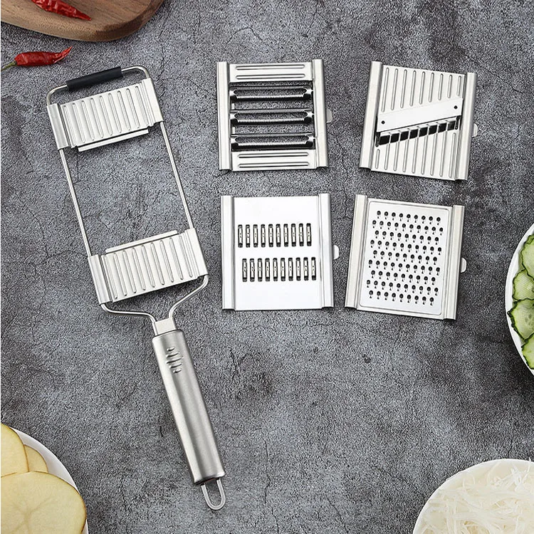 

Multi-Purpose Cheese Grater Vegetable Chopper Stainless Steel Cutter Slicer Handheld adjustable Blades sets, Sliver