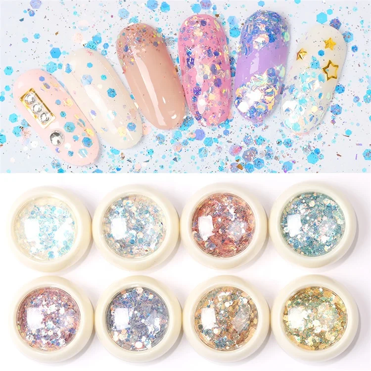 

GREENKEM 8 Box/set Nail Art Dust Set Powder Mermaid Flakes Shiny Charms Pink Golden Holographic Nail Powder Glitter, Picture