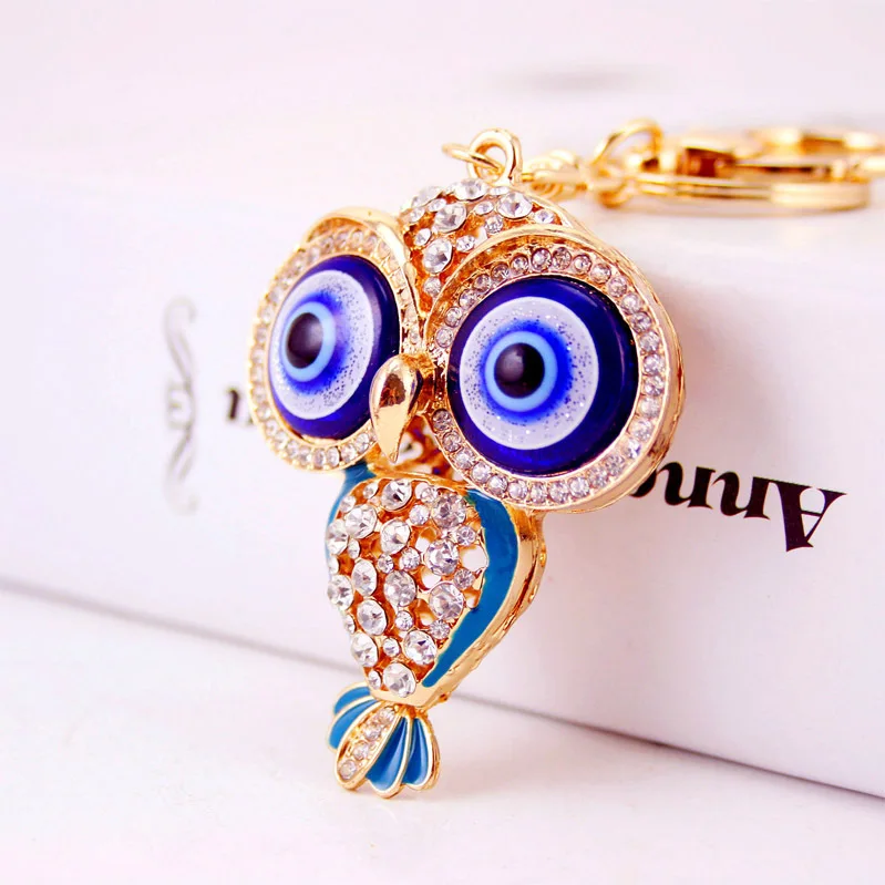 Grtdrm Cute Owl Shape Crystal Rhinestone Sparkling Keychain Bag Pendant Handbag Charm for Women Girls