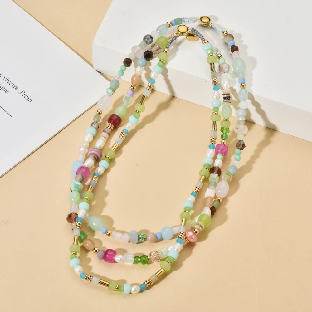 

Elegant New Design Fashion Glass Mix Beads Necklace For Women Handmade Colorful Beads Necklace For Party Gift Beads Jewelry