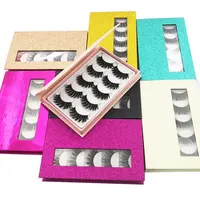 

Custom Box Private Label False Lashes Vendor Faux Mink Eyelashes Book Black And Pink Glitter 5 Pairs Lash Book
